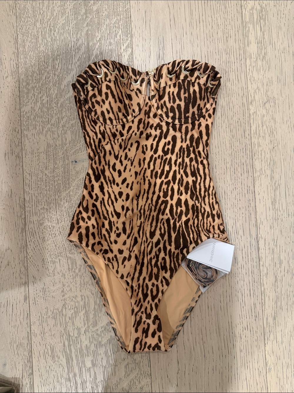 Zimmermann Leopard Print Strapless One-Piece Swimsuit Tan/Brown Straps Included